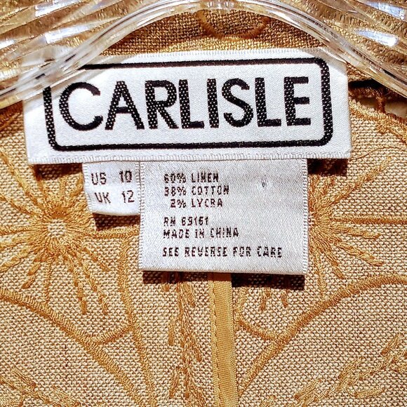 Carlisle Women's Collar Blazer Size 10 Gold Floral Lace Linen Blend 3/4 Sleeves - Picture 5 of 11